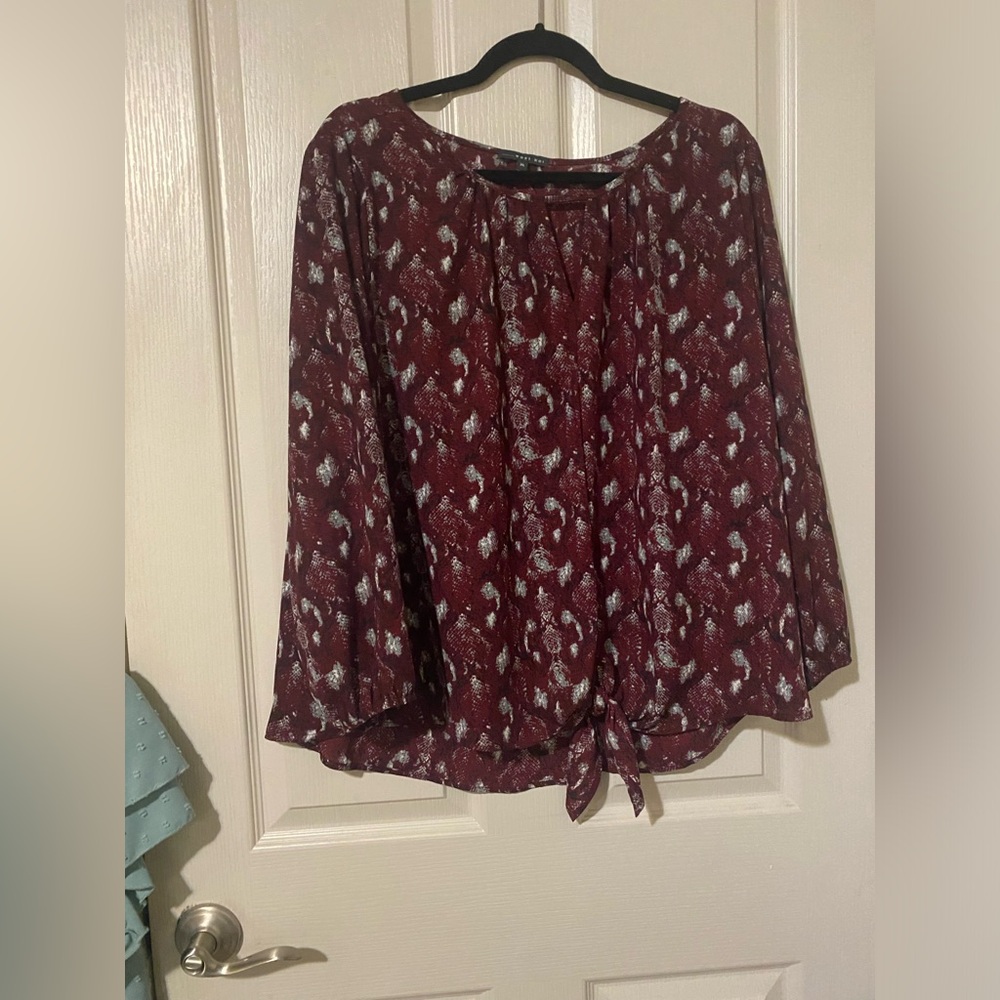 West Kei Burgundy and White Patterned Blouse